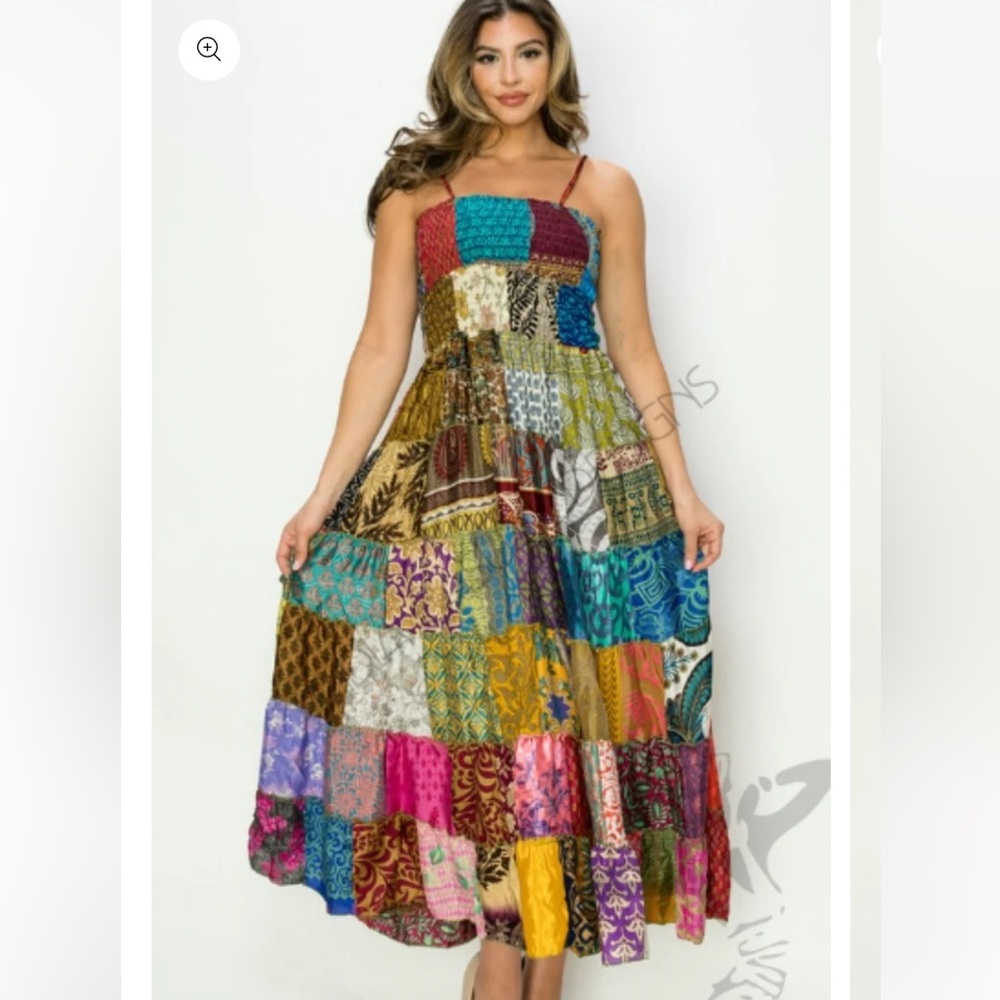 Patchwork Smocktop Hippie Boho Gypsy Maxi Dress